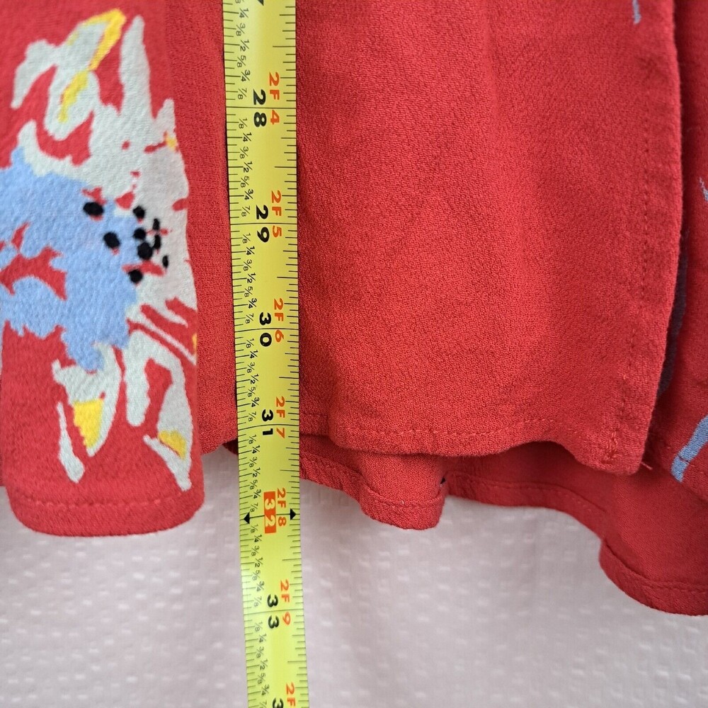 Free People Red Time On My Side S Wrap Mini Dress 3/4 Sleeve Buttons 100% Rayon - Picture 3 of 16